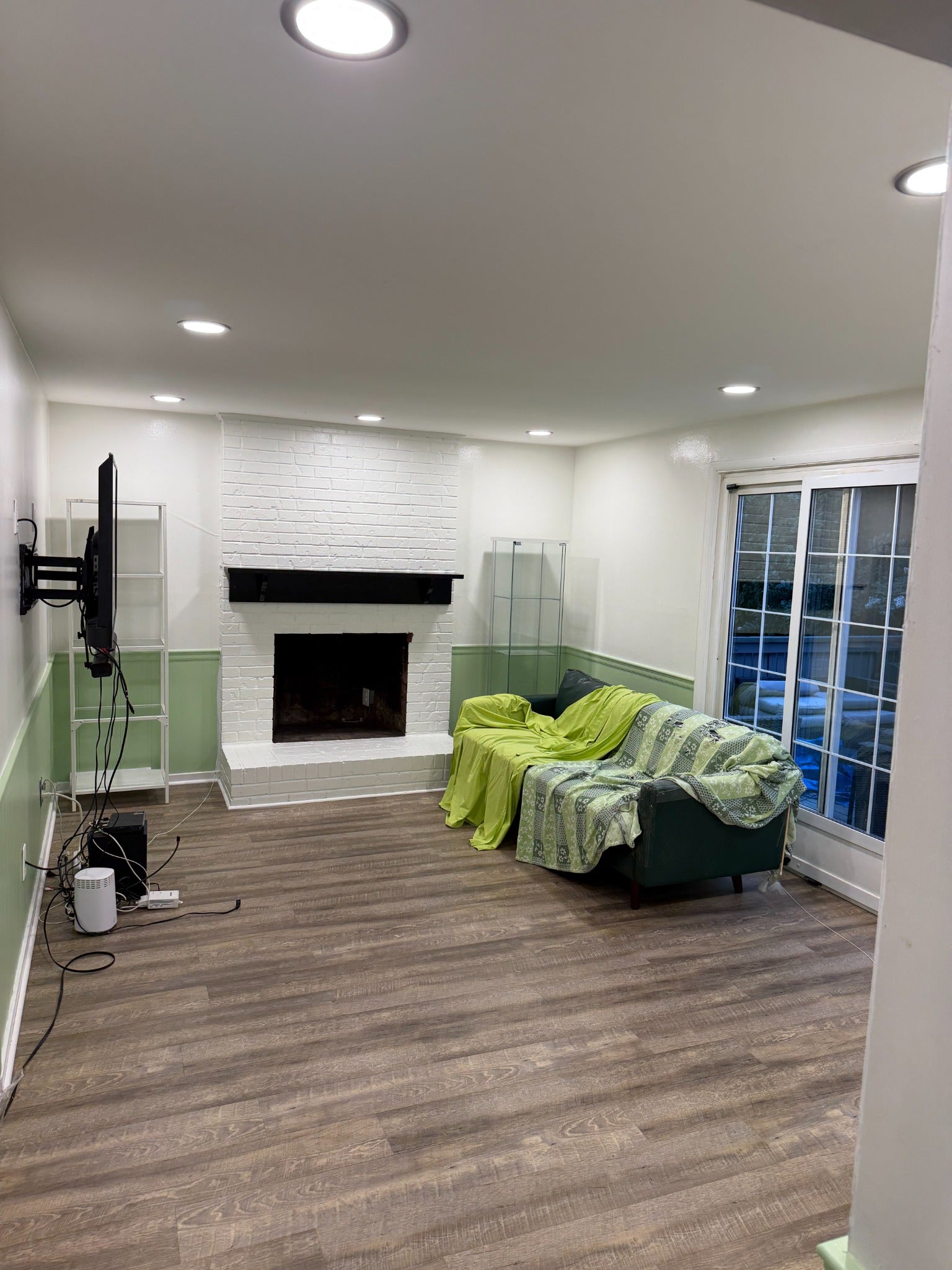 Living room after interior painting with bright white walls